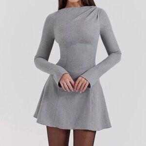 Grey A-Line Long Sleeve Mini Dress